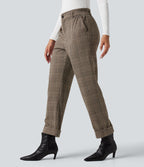 Pantalon tailleur Halara Flex™ pied-de-poule à carreaux coupe droite taille haute avec poches