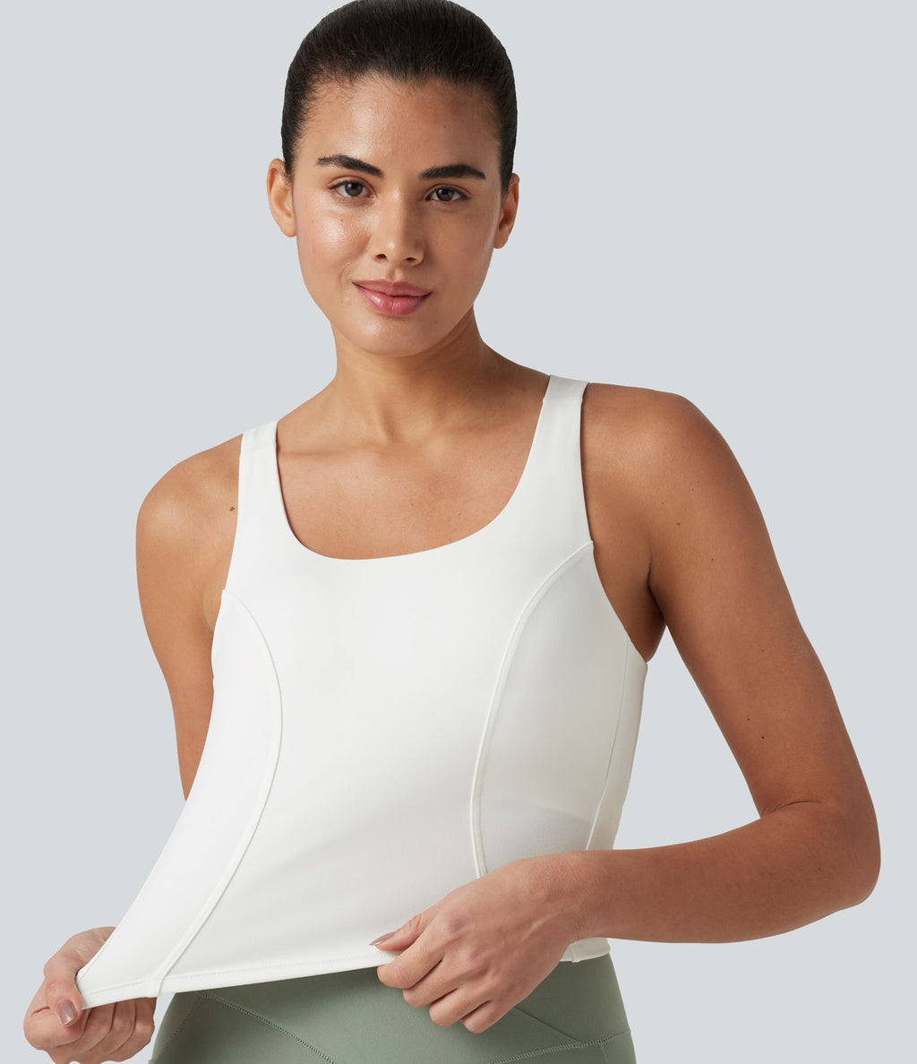 Débardeur de danse à col en U contrasté en maille respirante avec brassière intégrée