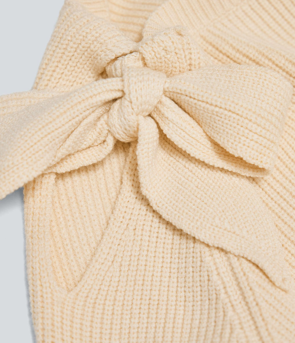 Top tricot col rond nœud latéral manches longues
