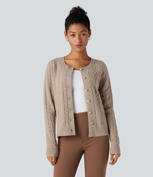 Cardigan tailleur col rond torsadé manches longues