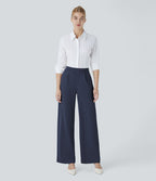 Halara Flex™ Pantalon Tailleur Droit à Taille Haute avec Pli Poches Latérales en Crêpe