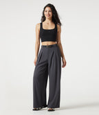 Pantalon casual ample toucher lin taille mi-haute à poches