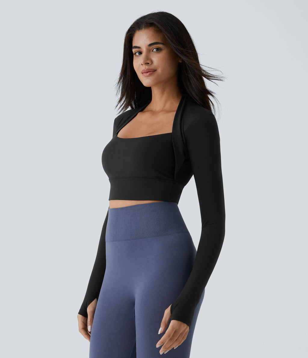 Softlyzero™ Plush Top de Sport Yoga Pull Manches Longues Trou pour Pouce 2 en 1 Court
