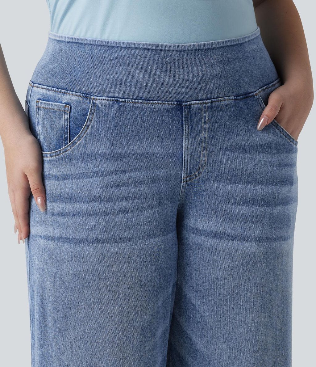 Halara Flex™ Jean large décontracté grande taille taille mi-haute en lyocell lavé avec poches