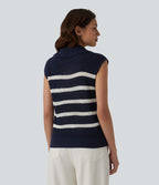 Pull décontracté sans manches demi-zip à rayures