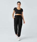 Jogging Cargo Casual à Taille Mi-Haute Cordon de Serrage et Poches Latérales