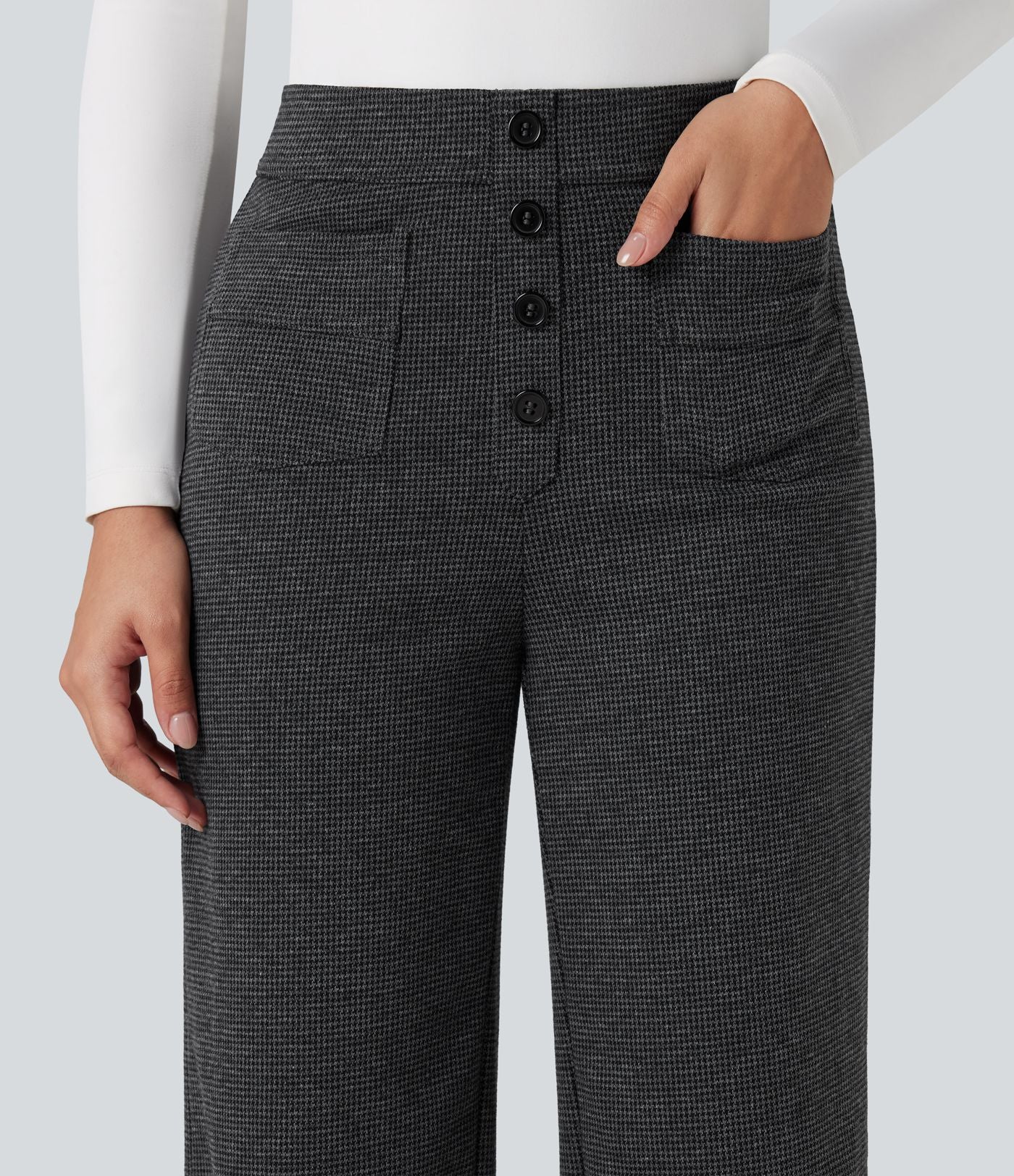 Halara Flex™ Pantalon tailleur pied-de-poule coupe droite taille haute avec poches
