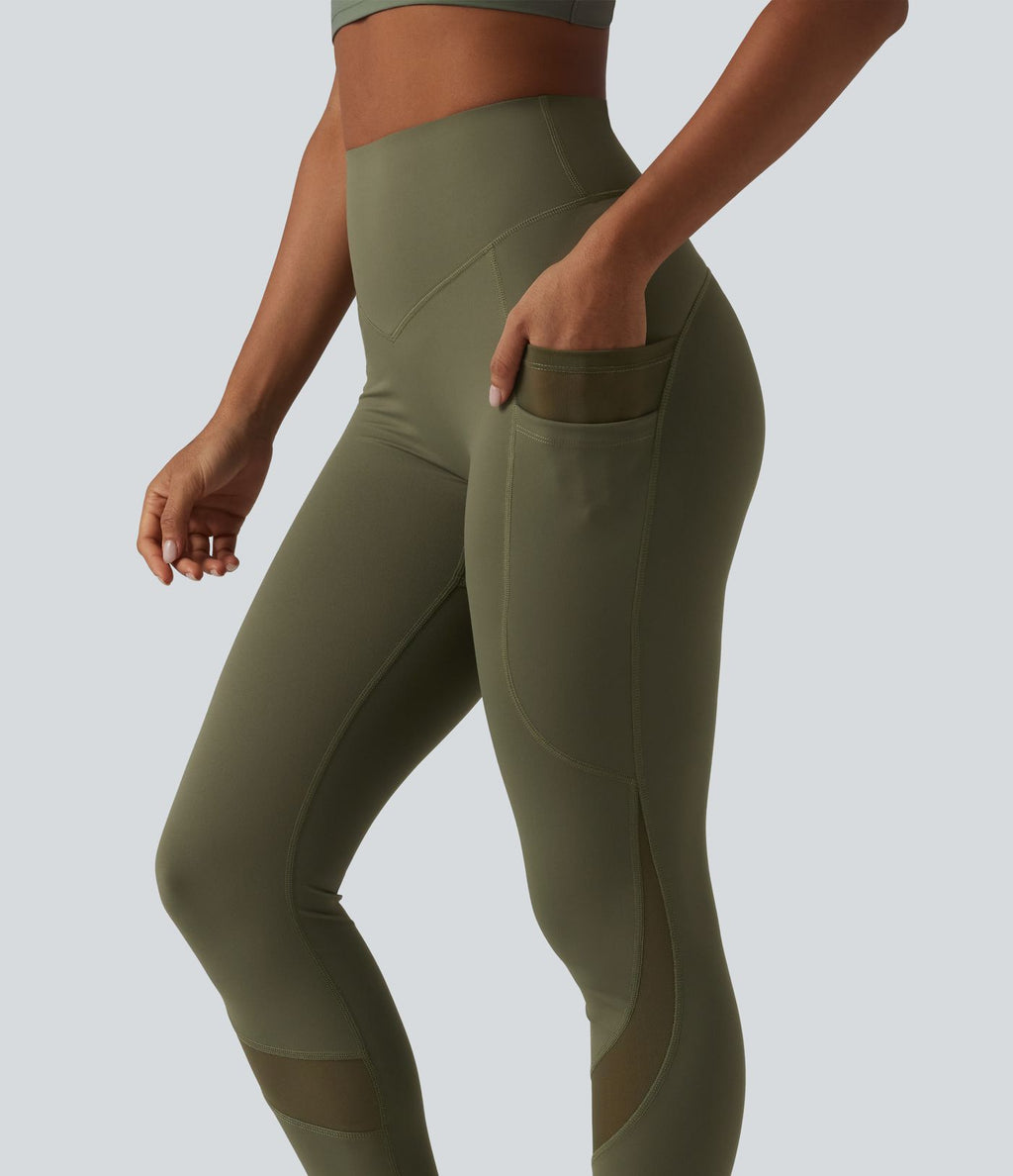 Legging de sport 7/8 Halara UltraSculpt™ taille haute gainant scrunch en mesh contrastant à poches
