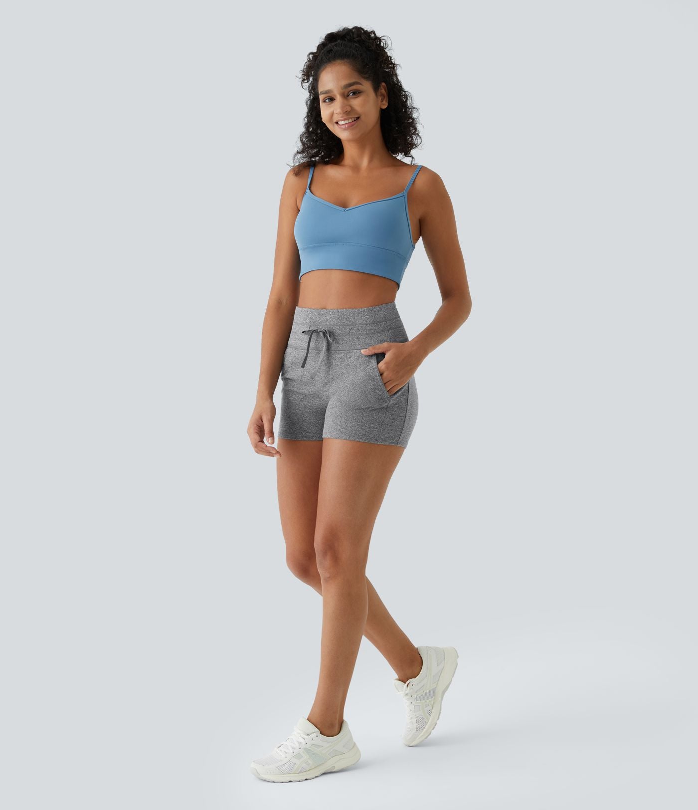 Short Yoga à Taille Haute avec Cordon de Serrage Poches Latérales et Ruches