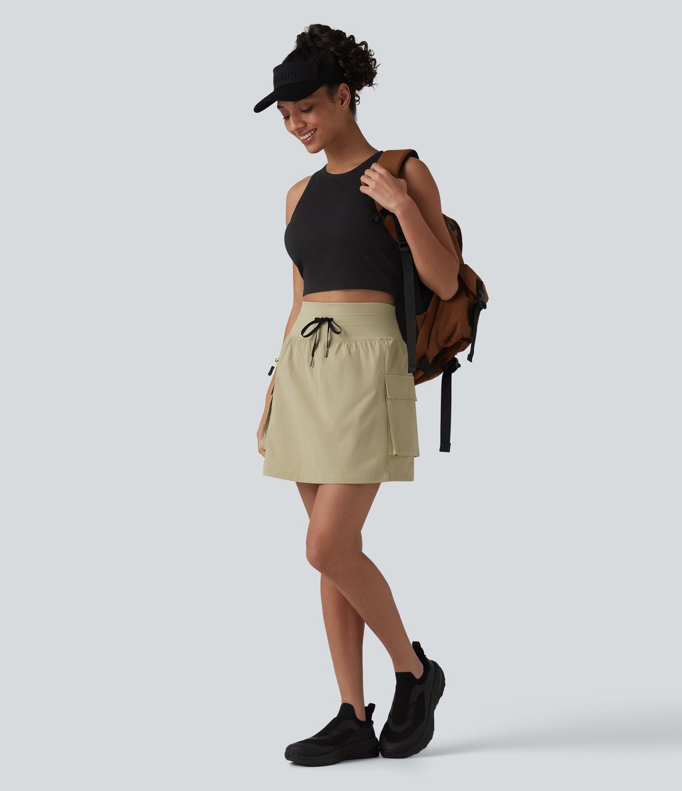 Jupe mini de randonnée 2 en 1 taille haute avec cordon de serrage et poches