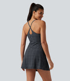 Robe sport de danse mini 2-en-1 avec brassière intégrée UltraSculpt™ à imprimé à carreaux avec poches - Édition Easy Peasy