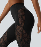 Legging yoga 7/8 Halara UltraSculpt™ gainant taille haute avec dentelle contrastante et poche