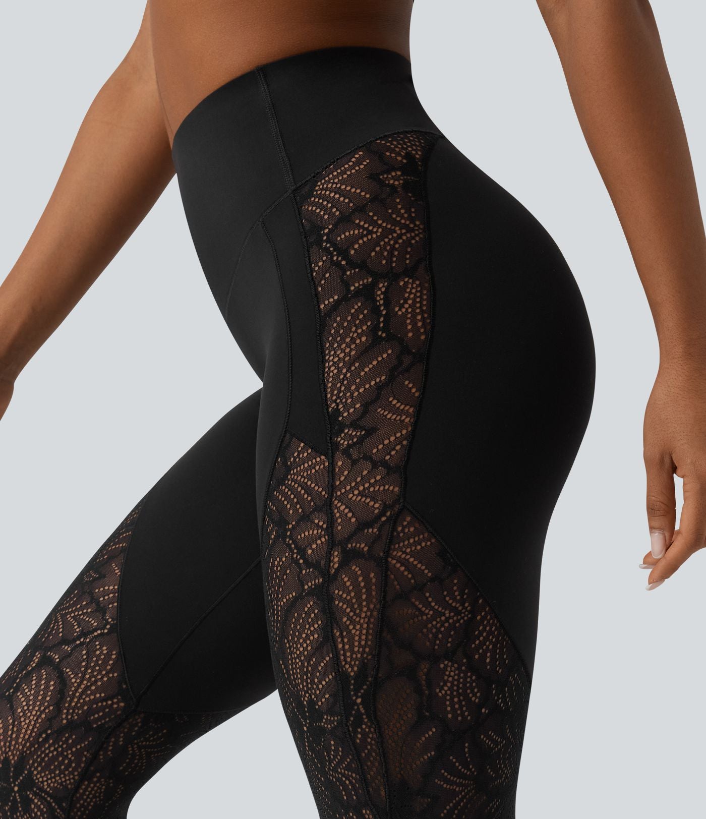 Legging yoga 7/8 Halara UltraSculpt™ gainant taille haute avec dentelle contrastante et poche
