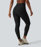 Legging de sport maille côtelée gainant à séchage rapide taille haute avec cordon de serrage et poches - UPF50+