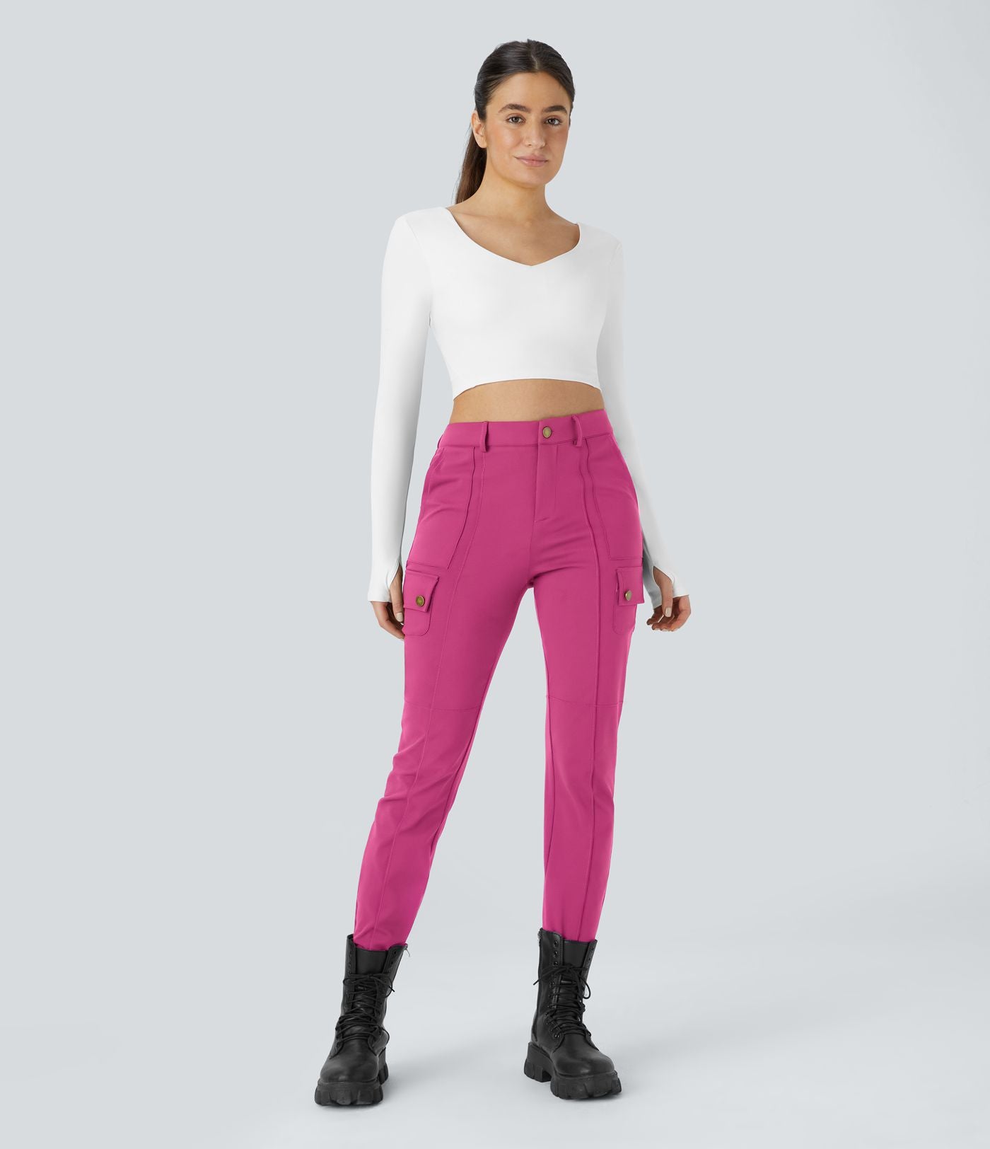 Pantalon cargo ajusté uni taille haute DayStretch avec poches zippées