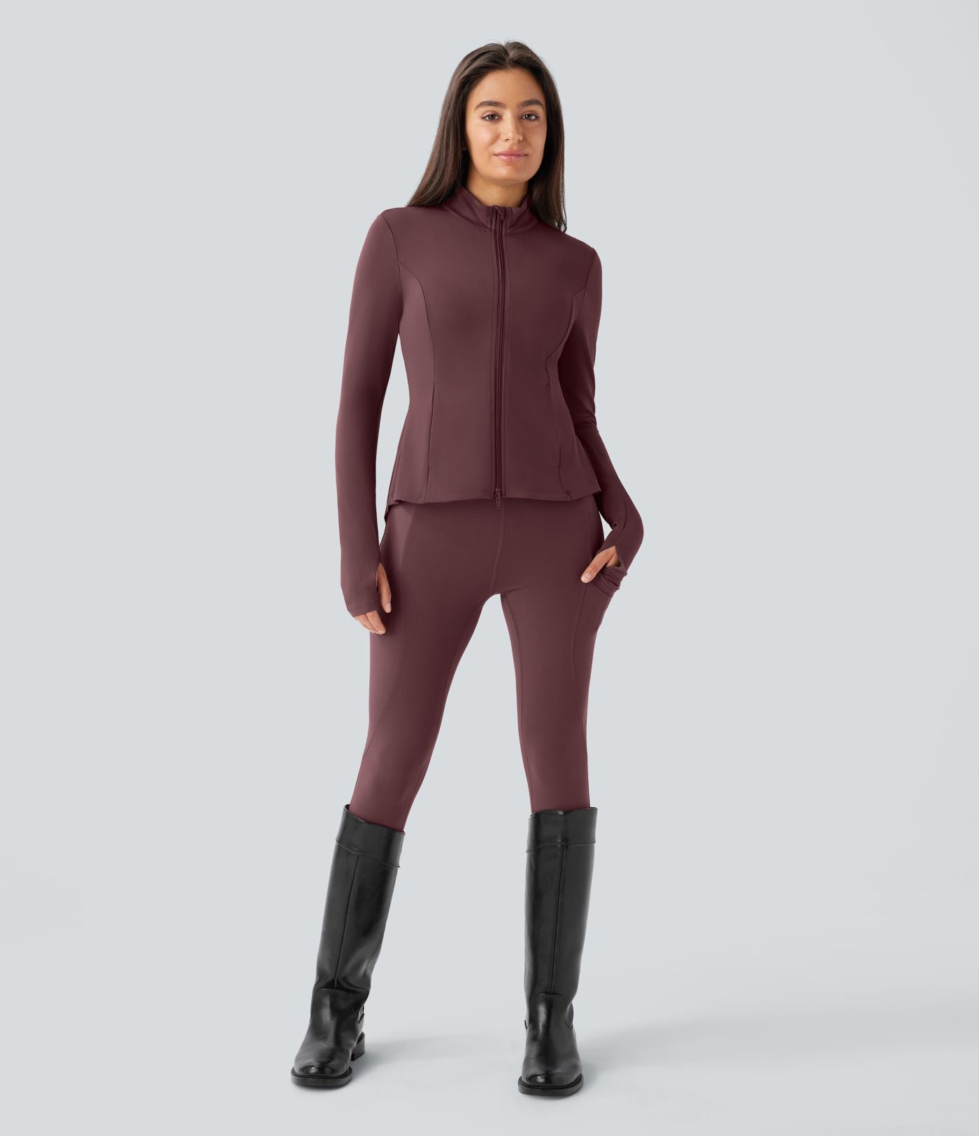 Veste d'équitation ajustée Softlyzero™ avec col montant, passe-pouces, poches, plis et fermeture éclair - Protection UPF50+