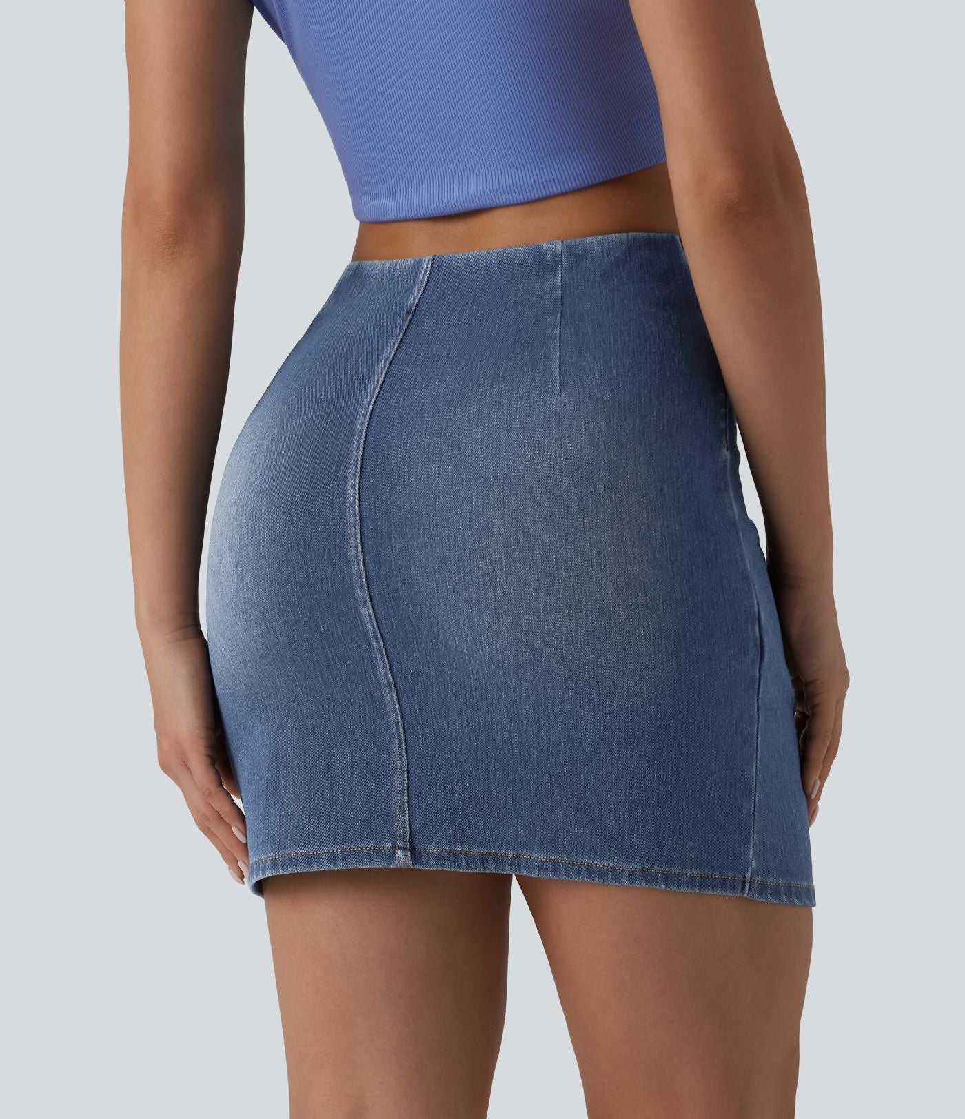 Jupe mini moulante décontractée Halara Flex™ en denim taille haute froncée ourlet croisé