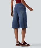 Short en jean ample Halara Flex™ taille haute croisé gainant décontracté avec poches
