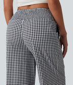 Pantalon large casual taille haute froncé à carreaux vichy avec poches