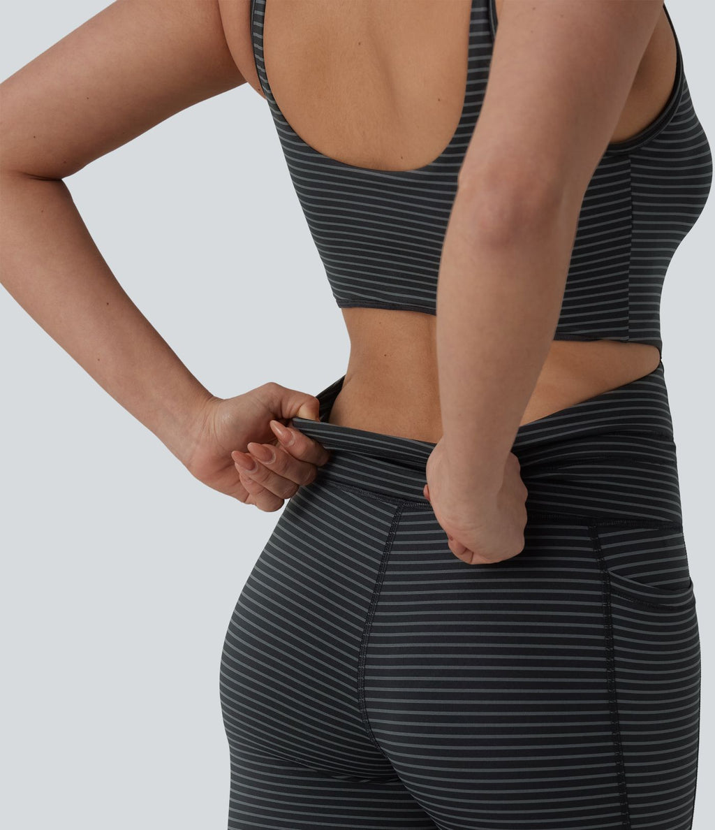 Combinaison de yoga à rayures col U cordon de serrage et poches - Édition Easy Peasy