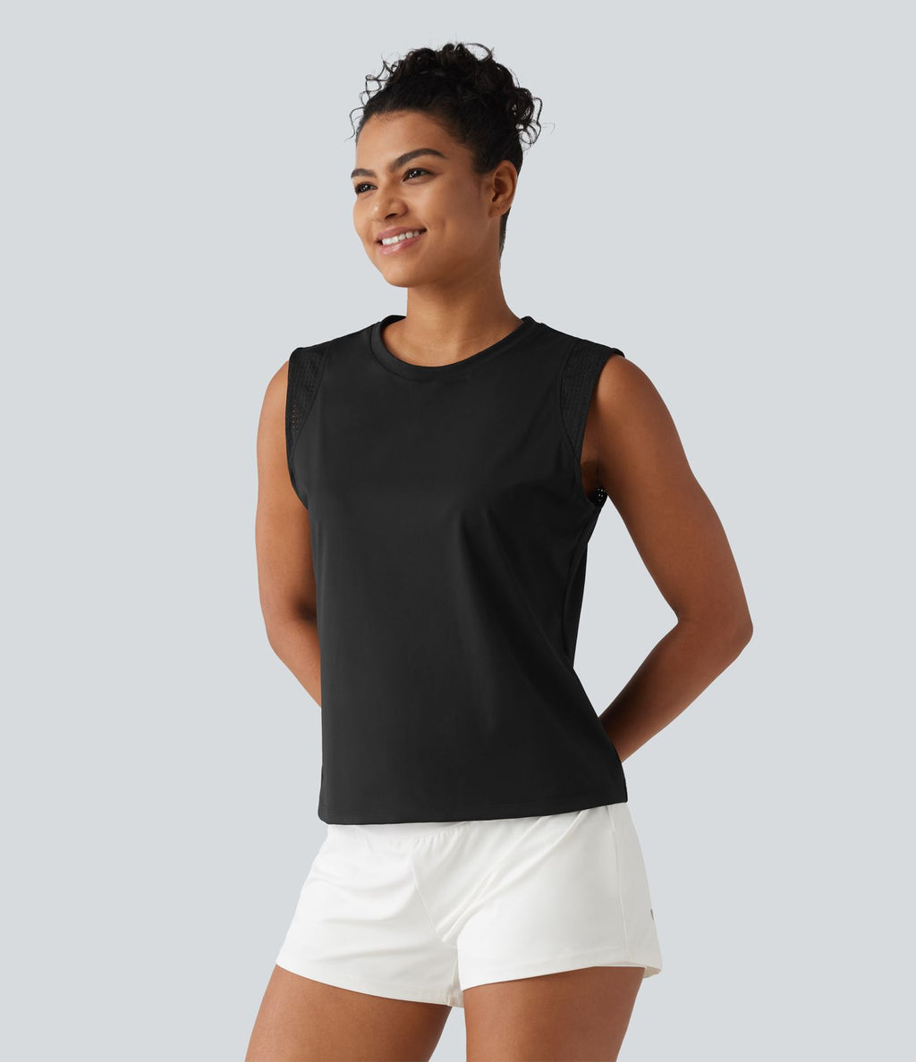 Débardeur de course à col rond en SoftlyZero™ Airy et mesh contrastant respirant à effet frais InstantCool, protection solaire UPF50+