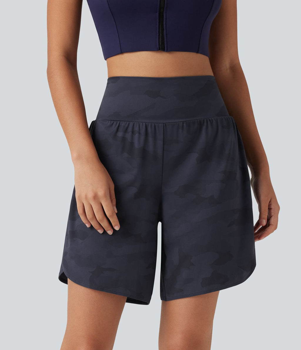 Short de running Halara UltraSculpt™ gainant taille haute imprimé camouflage avec ourlet arrondi et poche - 18 cm