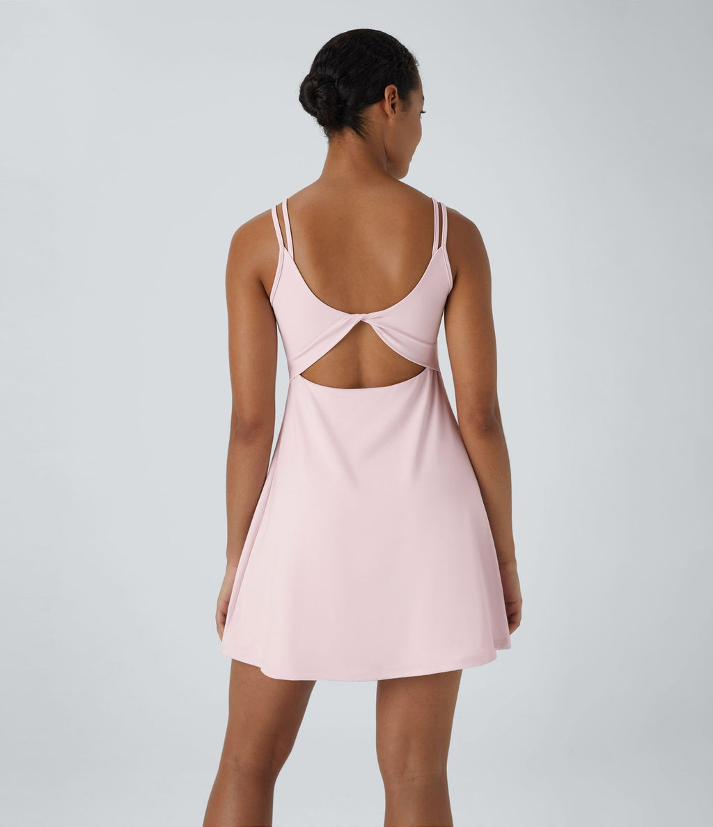 Robe de sport danse 2-pièces SoftlyZero™ Plush double bretelles caraco avec poche A-D