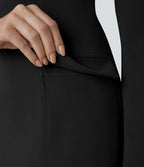 Robe décontractée courte moulante à col carré, manches longues, fermeture éclair invisible et poches à rabat