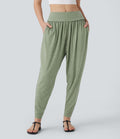 Pantalon sarouel taille haute à poches latérales, style resort