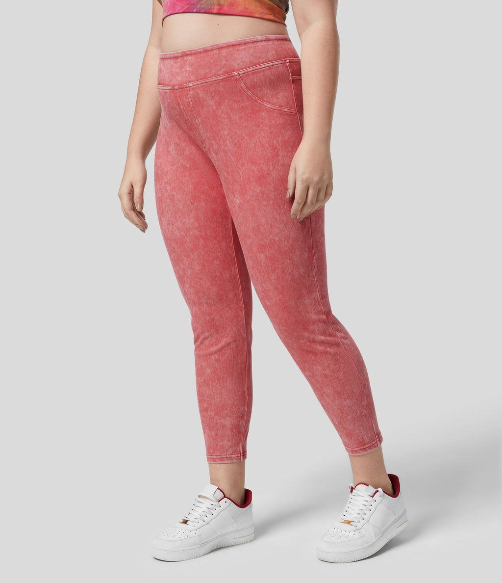 Halara Flex™ Legging Casual 7/8 Grande Taille en Denim Tricot Extensible Coloré à Taille Haute avec Poches Latérales Arrière
