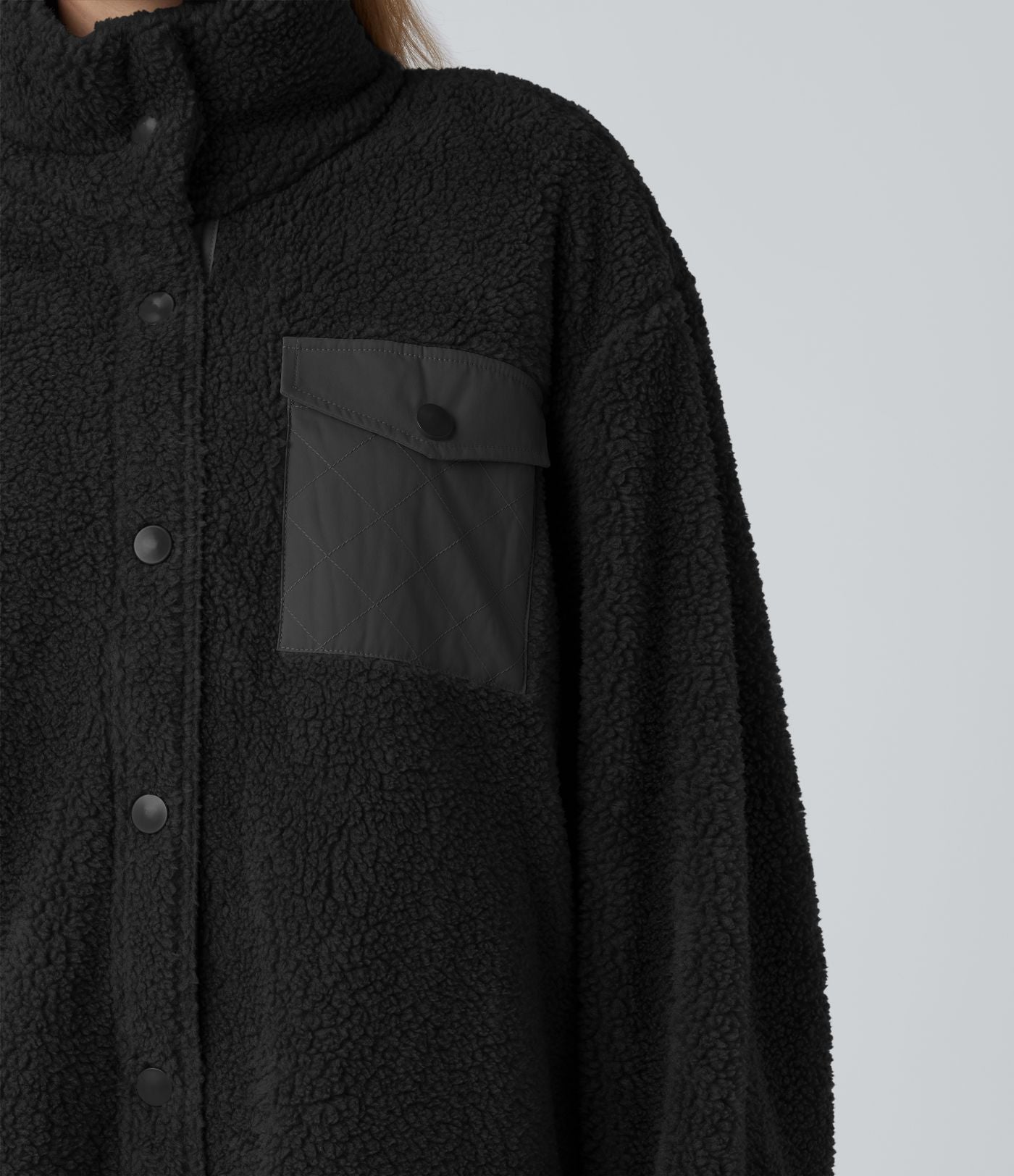 Veste sherpa de randonnée col montant manches longues avec poches