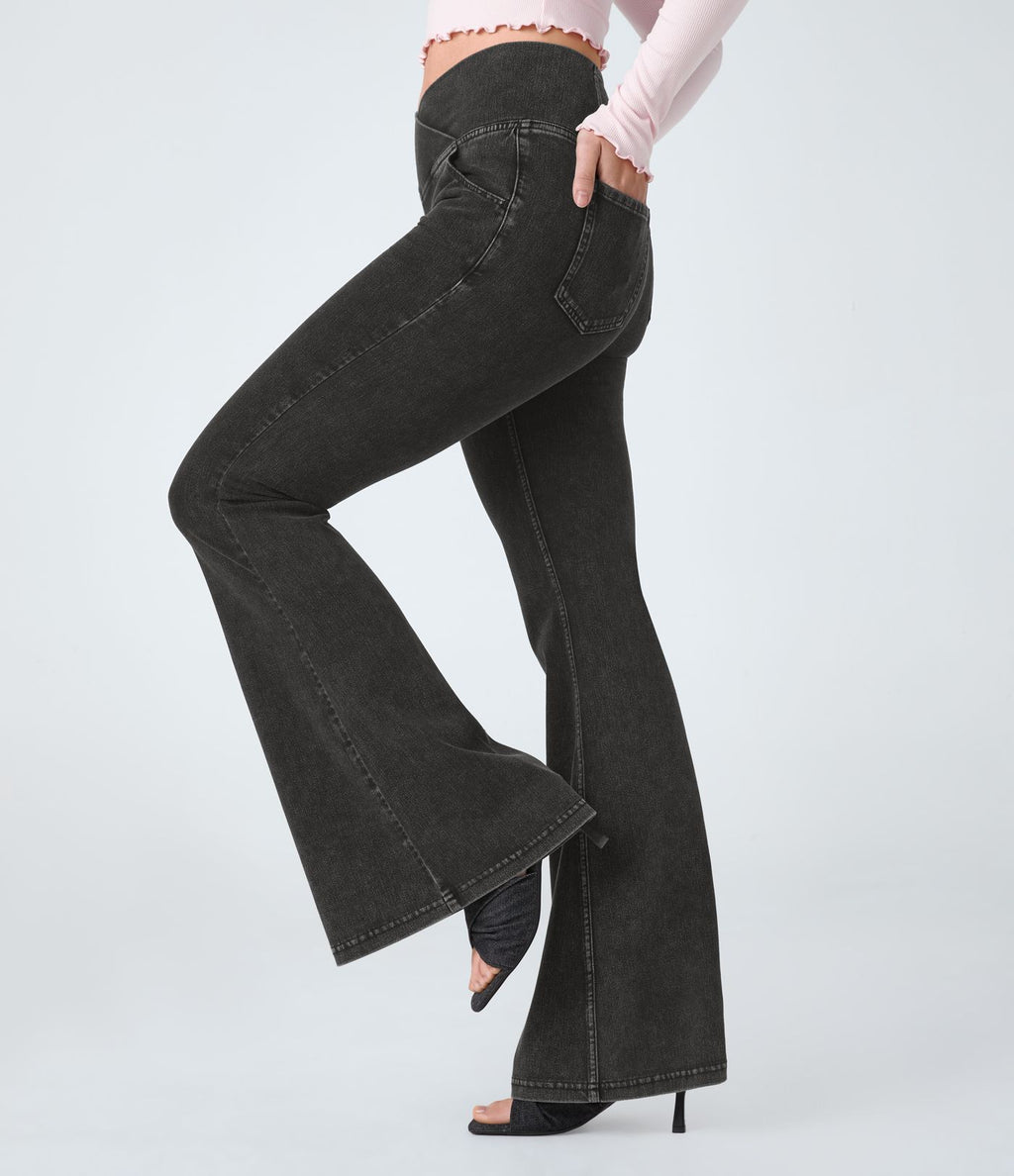 Jean super évasé Halara Flex™ décontracté maille denim extensible délavée effet frais InstantCool taille haute poches croisées
