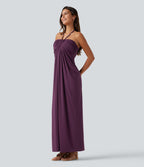 Robe longue dos-nu à nouer avec soutien-gorge intégré et poches, bonnets DD à F
