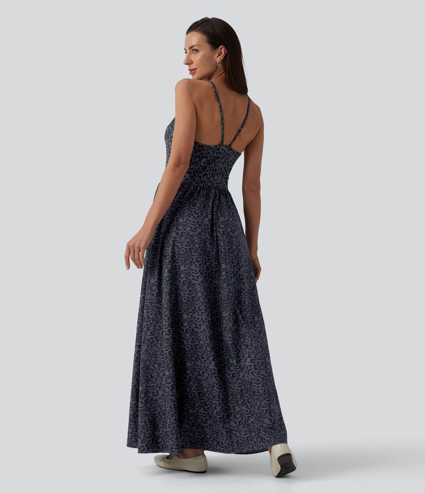 Robe longue fluide décontractée à bretelles avec poches