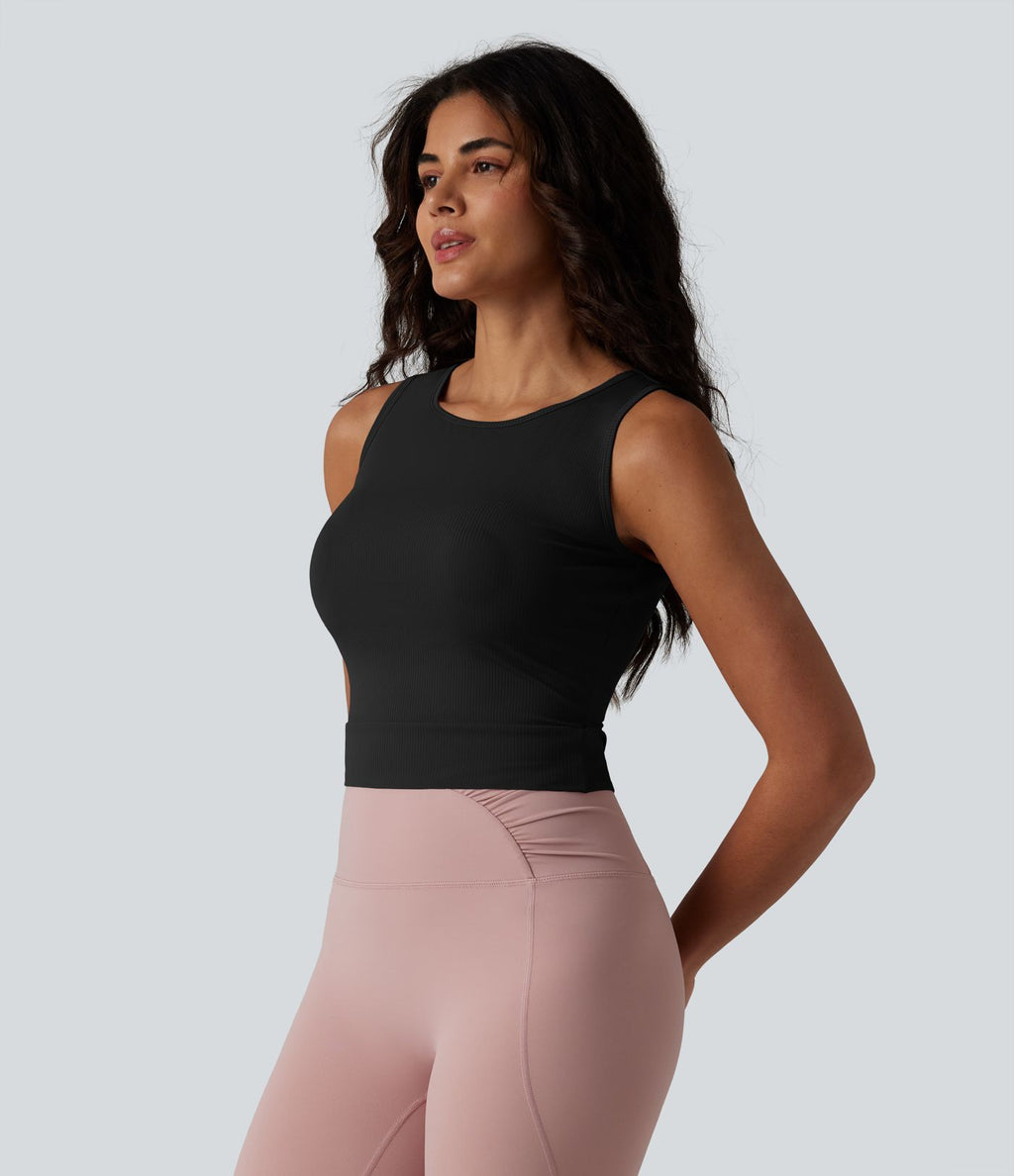 Débardeur de yoga côtelé à nouer dans le dos, à effet frais InstantCool et anti-odeurs, protection solaire UPF40+