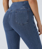 Halara Flex™ - Jean Ultra Evasé Tricot Extensible Lavé Poches Croisées Taille Haute