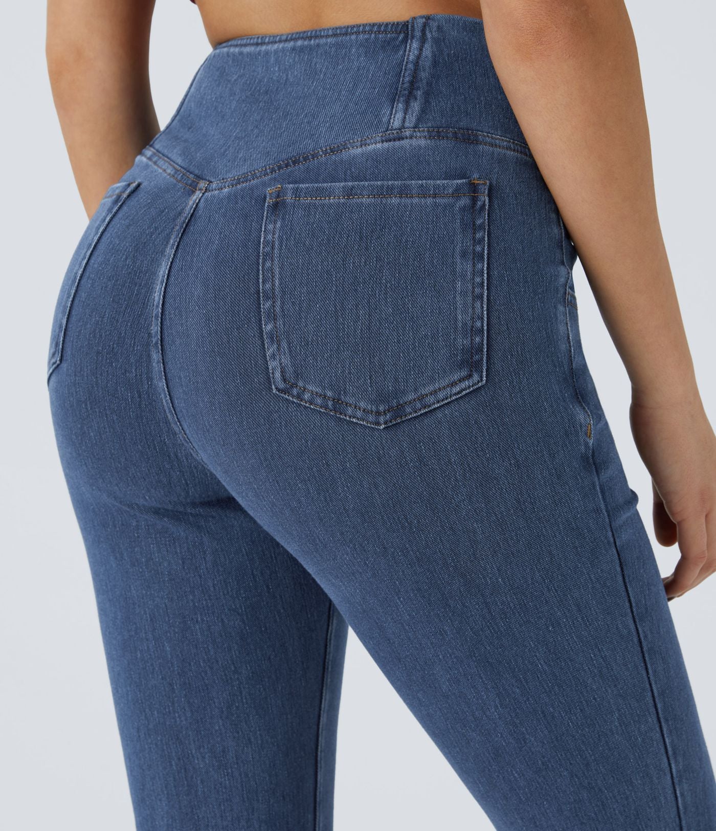 Halara Flex™ - Jean Ultra Evasé Tricot Extensible Lavé Poches Croisées Taille Haute