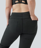 Pantalon de yoga grande taille ample taille haute à cordon, rayé, avec poches