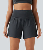 Short de yoga 2-en-1 à rayures, taille très haute, 12,5 cm, à poches