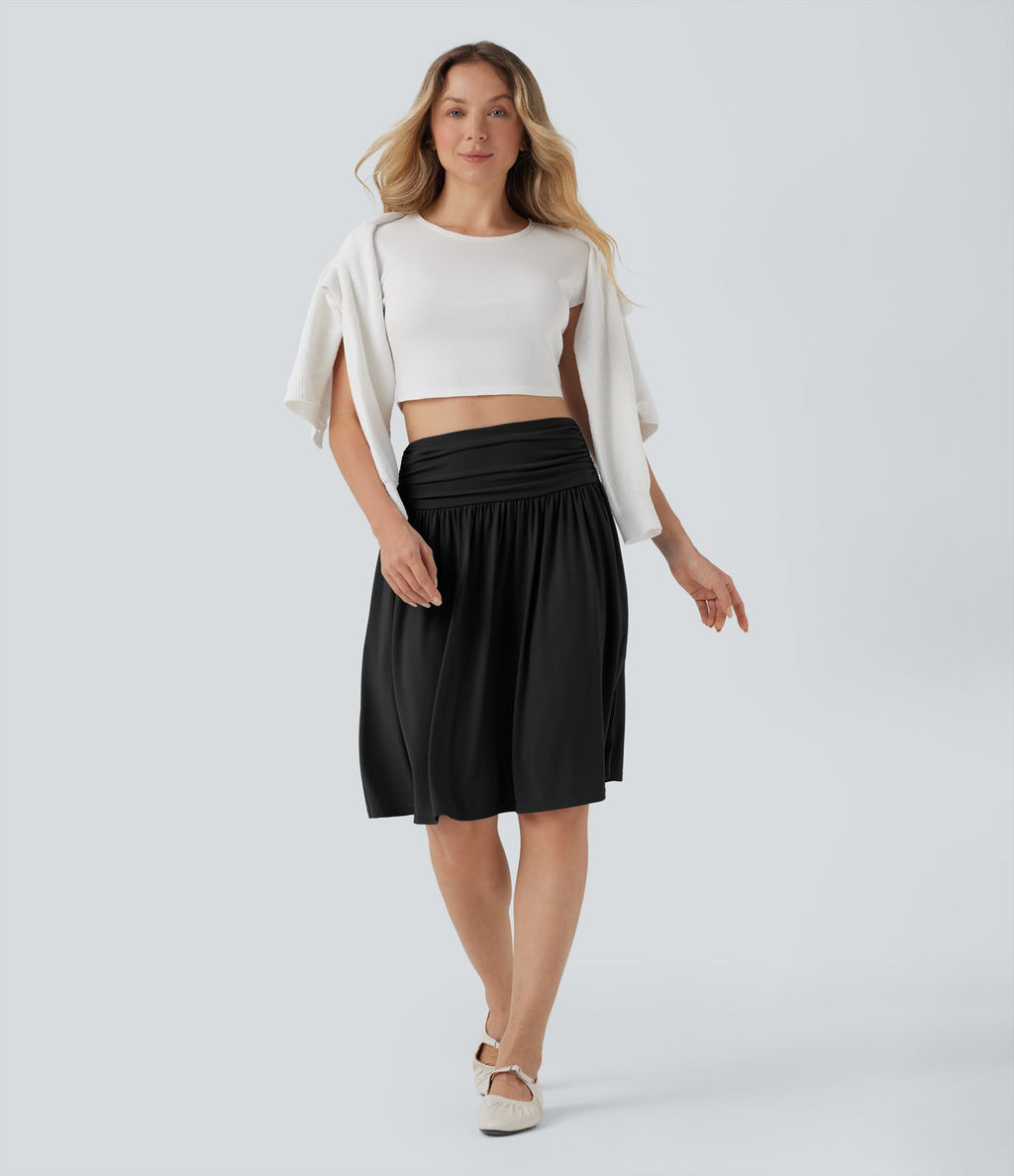 Jupe taille haute froncée fluide coupe A avec poches