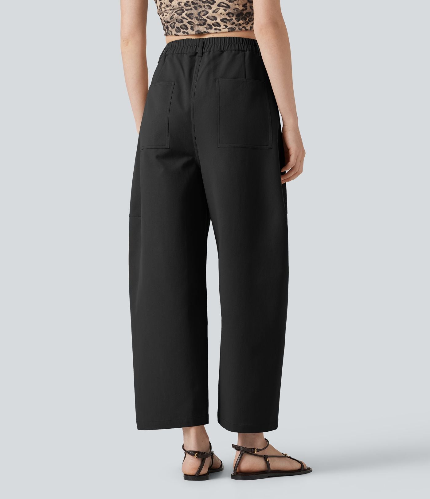 Pantalon décontracté coupe barrel taille haute avec poches