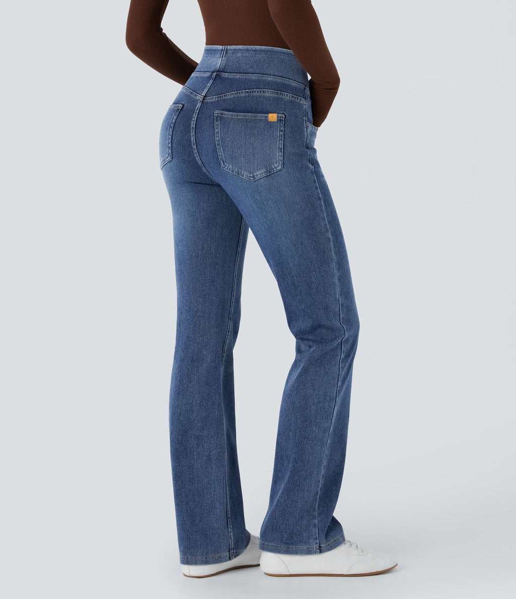 Halara Flex™ Jean bootcut décontracté extensible délavé taille haute à poches multiples