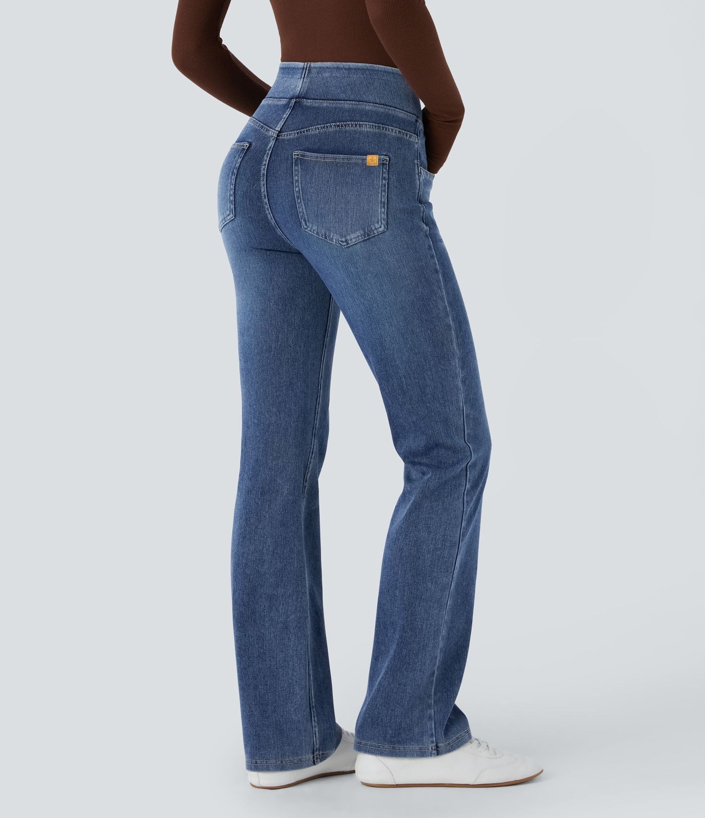 Halara Flex™ Jean bootcut décontracté extensible délavé taille haute à poches multiples