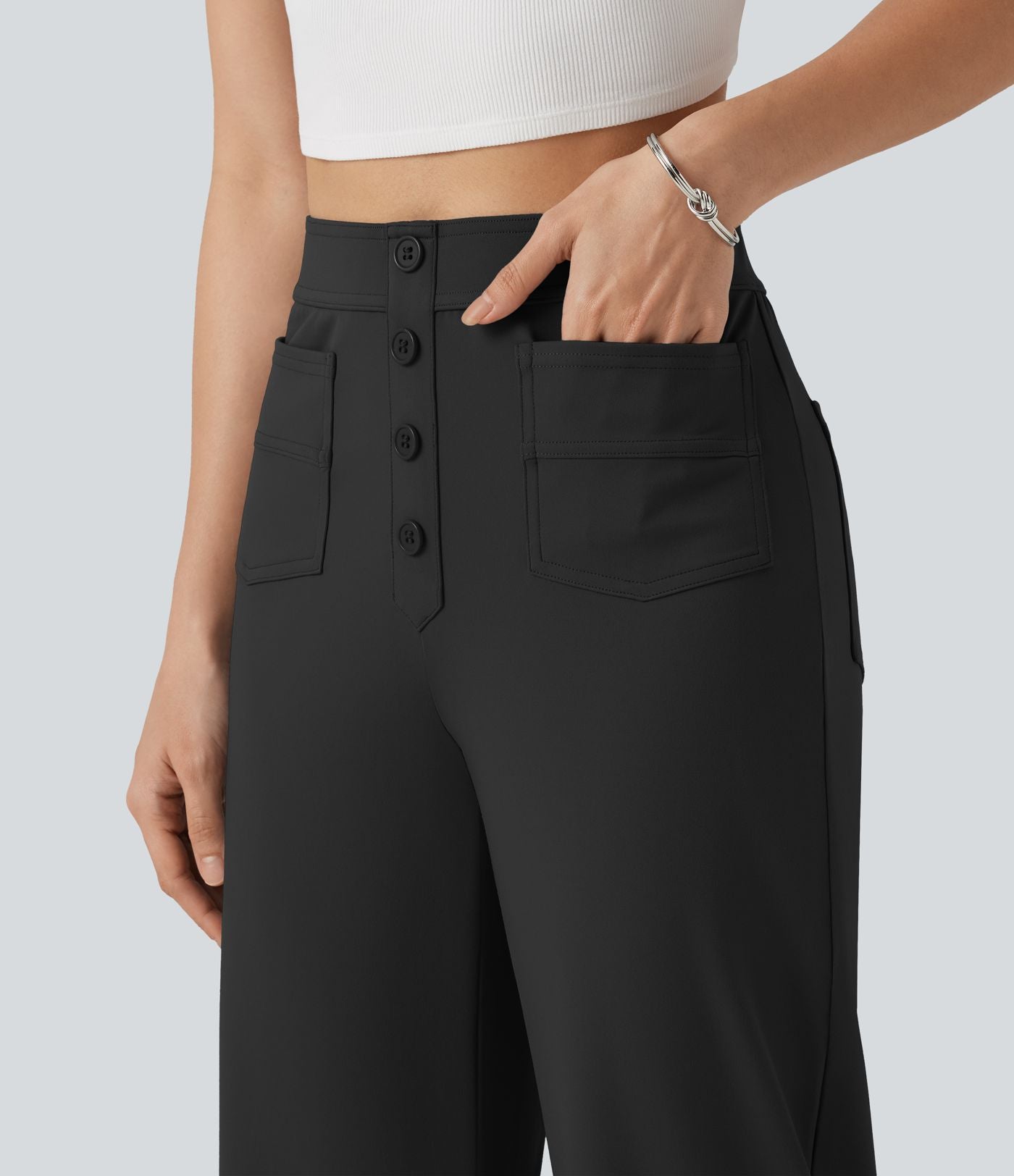 Pantalon coupe droite DayStretch décontracté court, taille haute, à poches