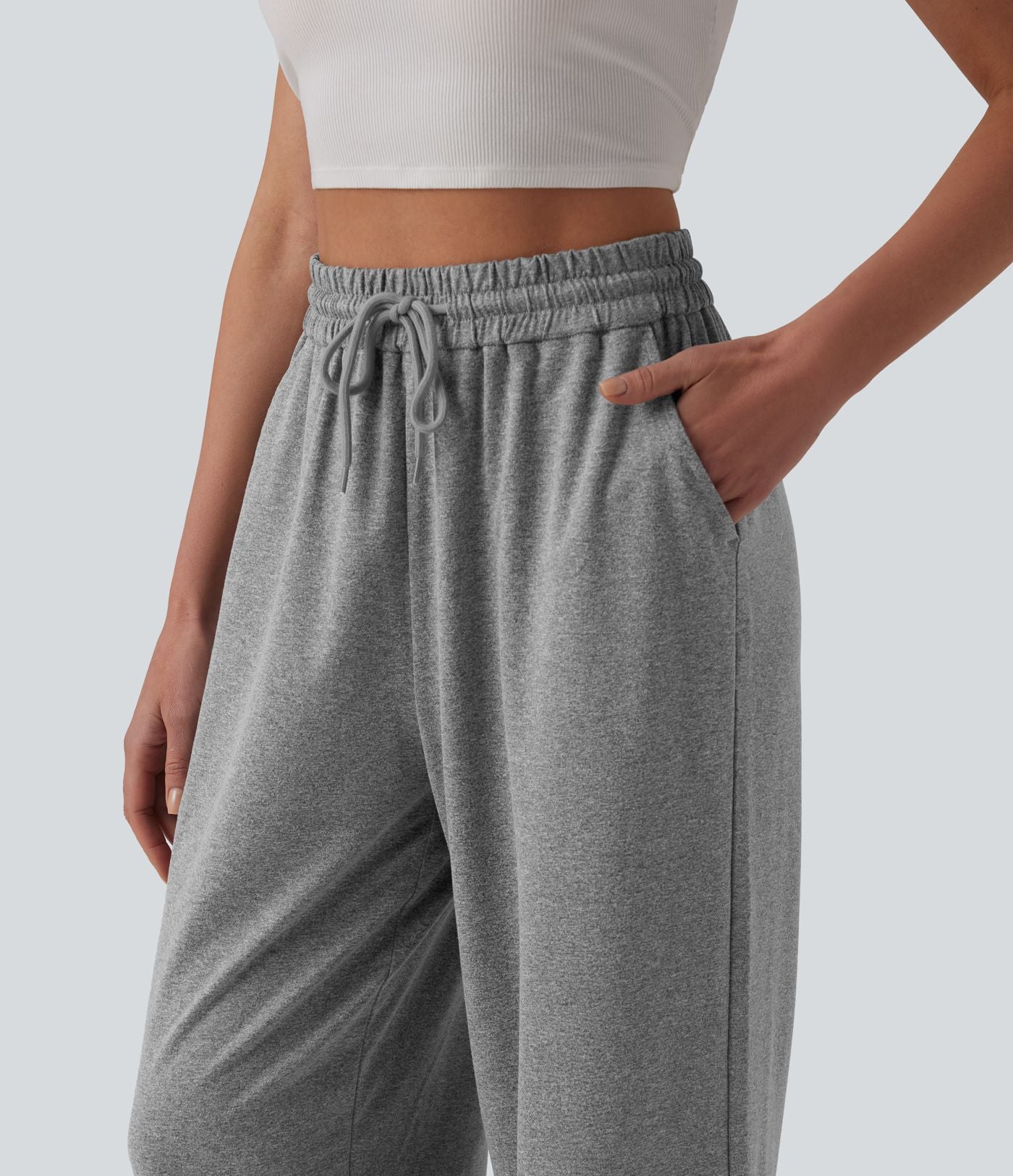 Jogging casual large taille haute à cordon de serrage avec poches