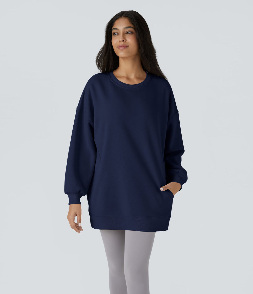 Sweat-shirt décontracté en polaire, col rond, manches longues, poches latérales, coupe oversize