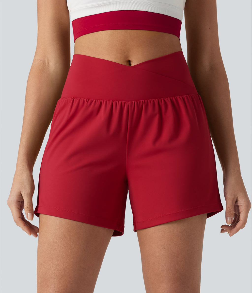 Short de yoga SoftlyZero™ Airy croisé taille haute 2-en-1 effet frais InstantCool 12,5 cm avec poches