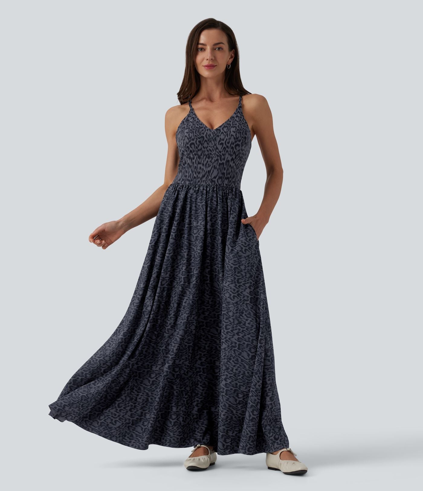 Robe longue fluide décontractée à bretelles avec poches