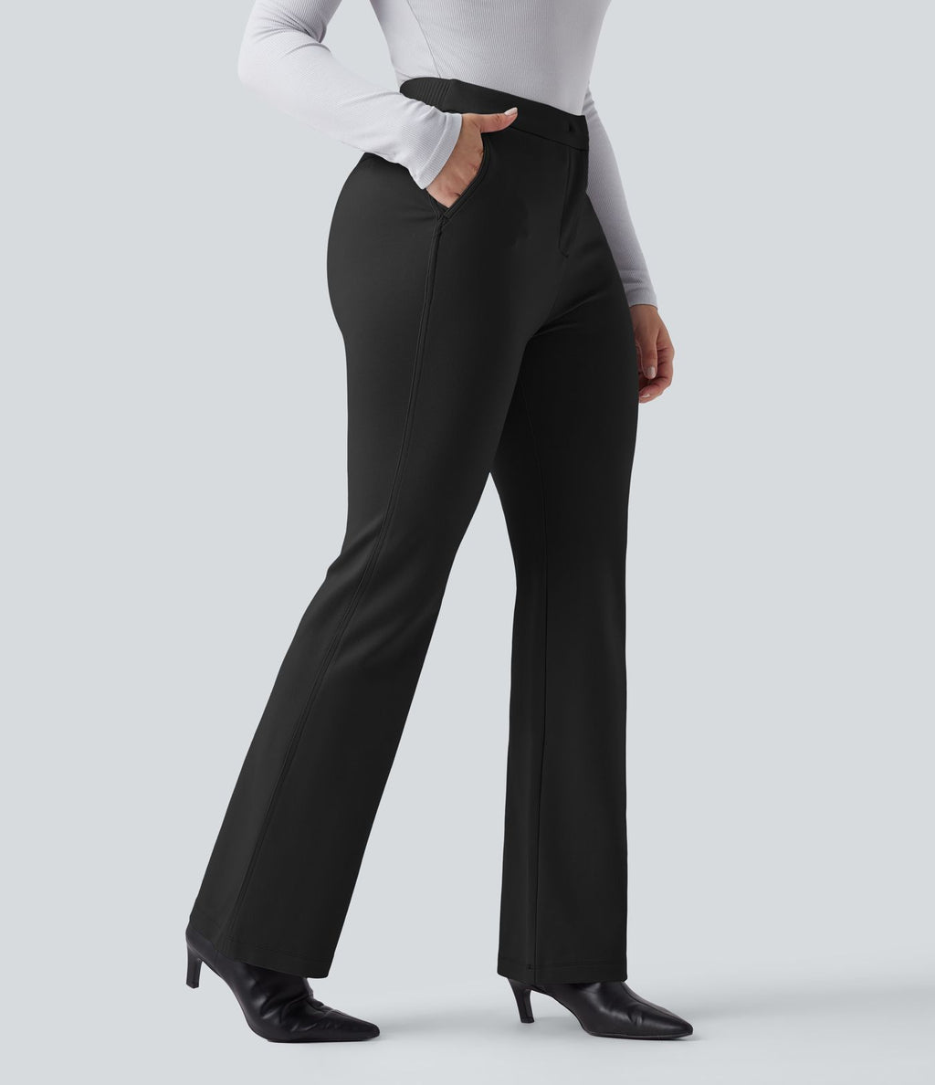 Pantalon tailleur évasé taille haute avec poches
