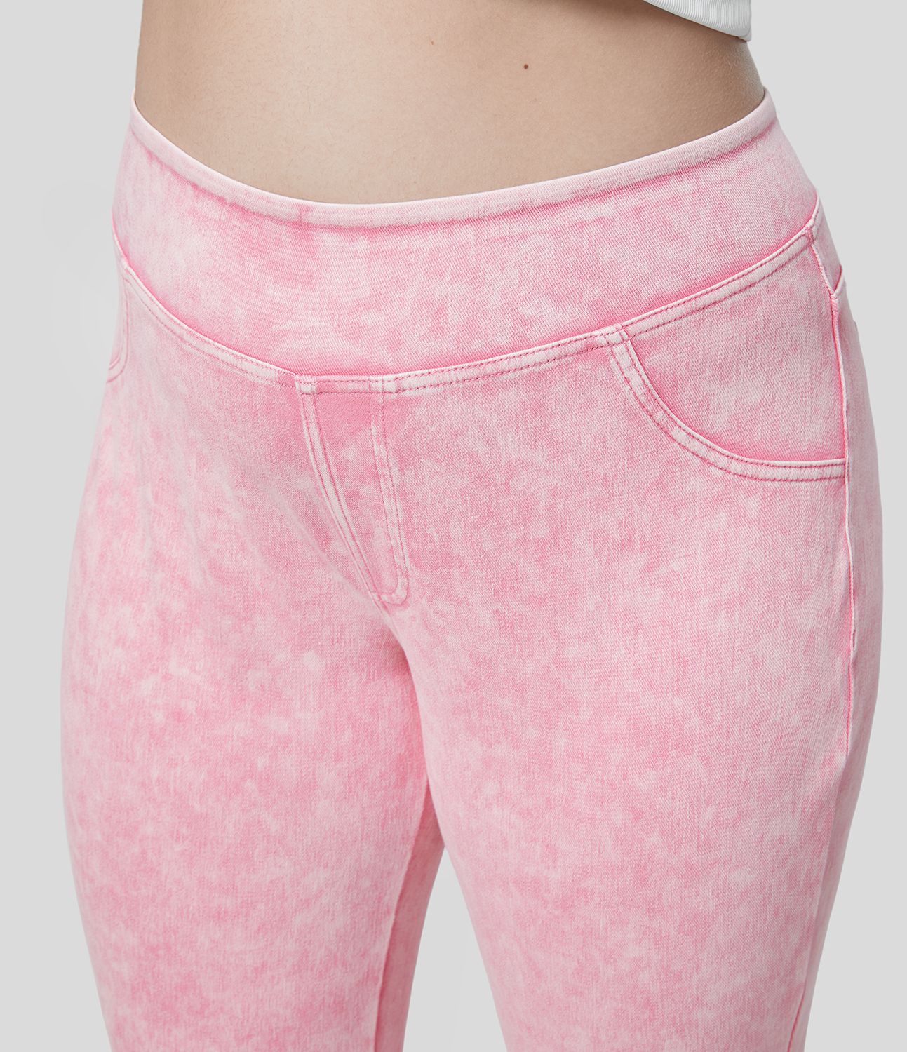 Halara Flex™ Legging Casual 7/8 Grande Taille en Denim Tricot Extensible Coloré à Taille Haute avec Poches Latérales Arrière